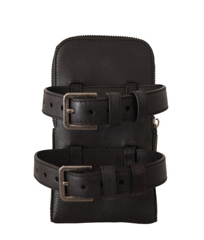 Dolce & Gabbana Black Leather Purse Double Belt Strap Multi Kit Wallet