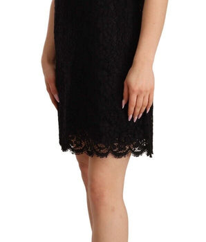 Dolce & Gabbana Black Floral Lace Sheath Sleeveless Mini Dress