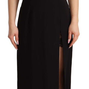 Dolce &amp; Gabbana Elegant Black V-Neck Sheath Midi Dress