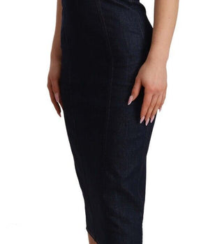 Dolce & Gabbana Dark Blue Cotton Denim Sheath Midi Dress