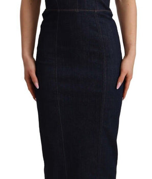 Dolce & Gabbana Dark Blue Cotton Denim Sheath Midi Dress