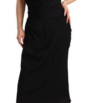 Dolce & Gabbana Black Silk Stretch Strapless Sheath Midi Dress
