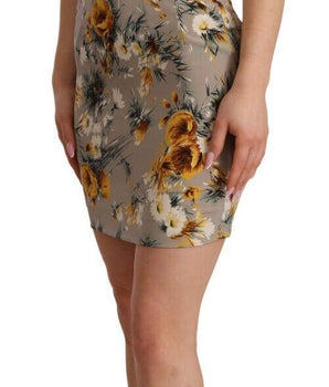 Dolce & Gabbana Gray Silk Stretch Floral Sheath Mini Dress