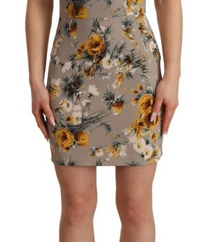 Dolce & Gabbana Gray Silk Stretch Floral Sheath Mini Dress