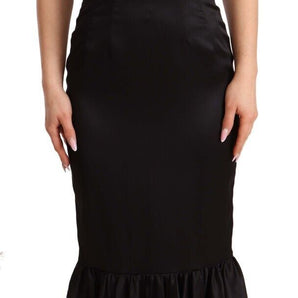 Dolce & Gabbana Elegant Black Silk Midi Sheath Dress