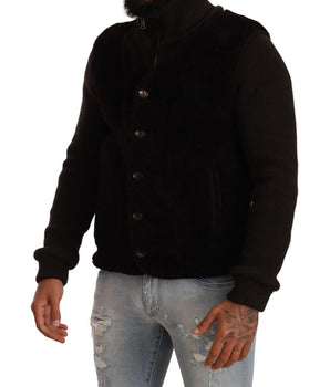 Dolce & Gabbana Black Leather Mens Turtle Neck Coat Jacket