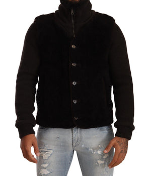 Dolce & Gabbana Black Leather Mens Turtle Neck Coat Jacket