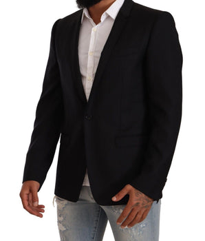 Dolce & Gabbana Black Wool Single Breasted Suit GOLD Jacket