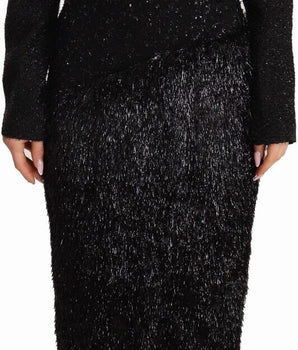 Masha Ma elegante vestido midi negro adornado