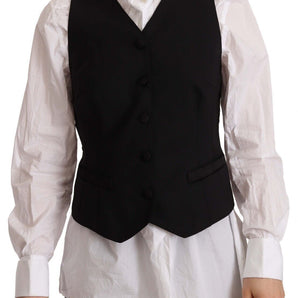 Dolce &amp; Gabbana Elegant Black Wool Blend Waistcoat