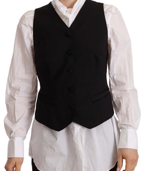 Dolce & Gabbana Black Button Down Sleeveless Vest Viscose Top