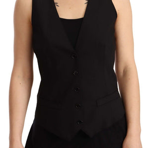 Dolce &amp; Gabbana Elegant Black Wool Blend Waistcoat