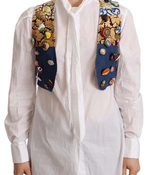 Dolce & Gabbana Multicolor Embellished Waist Coat Cotton Top