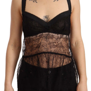 Dolce &amp; Gabbana Elegant Black Silk Lingerie Chemise