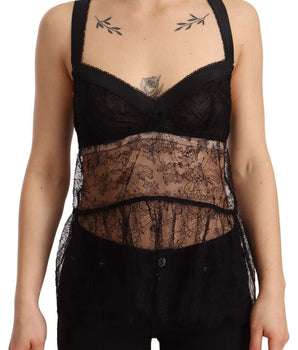 Dolce & Gabbana Black Silk Lace Babydoll Nylon Lingerie Top