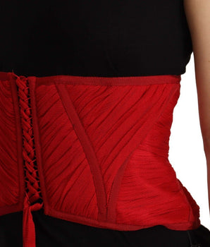 Dolce &amp; Gabbana Elegant Red Silk Corset Belt Top
