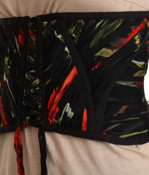 Dolce & Gabbana Black Corset Belt Stretch Waist Strap Silk Top