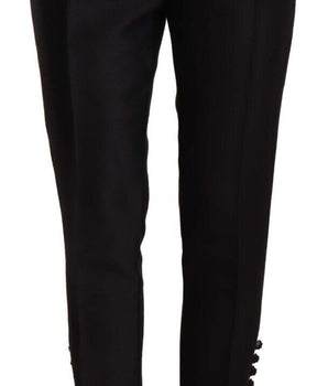 Dsquared² Black Button Embellished Cropped High Waist Pants