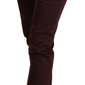 Pantalones pitillo de corte slim en granate con detalle de cremallera de Just Cavalli