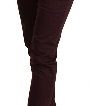 Just Cavalli Maroon Mid Waist Skinny Women Trouser Pants