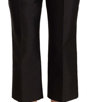 Dolce & Gabbana Black 100% Silk Flared Cropped Pants