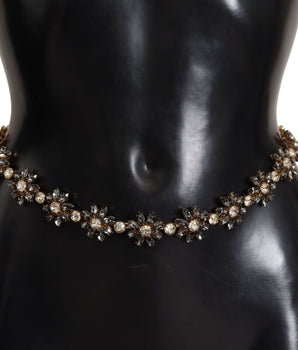 Dolce & Gabbana Black Daisy Crystal Dauphine Texture Belt Dolce & Gabbana 