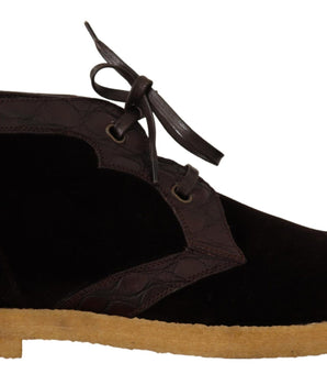 Dolce & Gabbana Brown Velvet Exotic Leather Boots