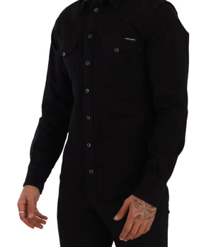 Dolce & Gabbana Black Slim Cotton Denim Stretch Shirt