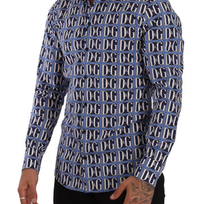 Dolce & Gabbana Slim Fit Blue Logo Cotton Shirt