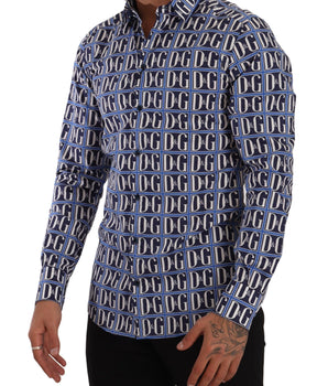 Dolce & Gabbana Blue Logo Mania Slim Fit Cotton Shirt