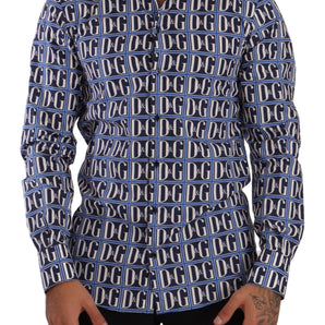 Dolce & Gabbana Slim Fit Blue Logo Cotton Shirt