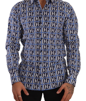 Dolce & Gabbana Blue Logo Mania Slim Fit Cotton Shirt