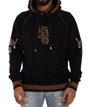 Dolce & Gabbana Black Brown Leopard Cotton Hooded Pullover Sweater