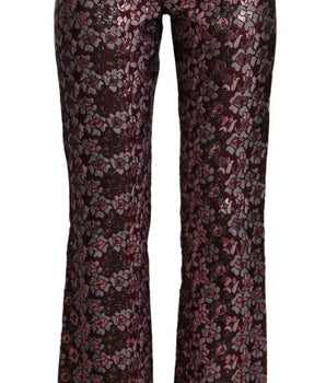 House of Holland Multicolor Floral Jacquard Flared Cropped Pants