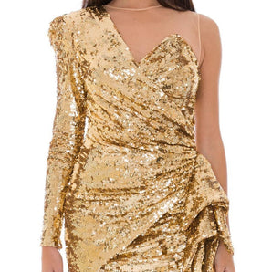 Elisabetta Franchi Glistening Gold Sequin Evening Dress