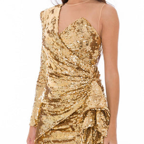 Elisabetta Franchi Glistening Gold Sequin Evening Dress