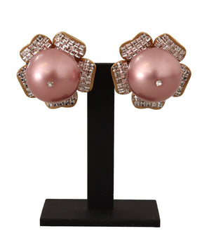 Dolce & Gabbana Gold Tone Maxi Faux Pearl Floral Clip-on Jewelry Earrings