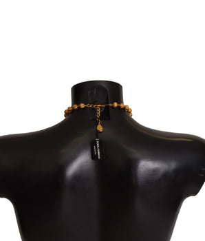 Dolce & Gabbana Gold Brass Carretto Sicily Statement Crystal Chain Necklace