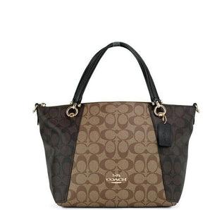 COACH Bolso satchel Kacey marrón caqui con cremallera superior de lona exclusiva bloqueada