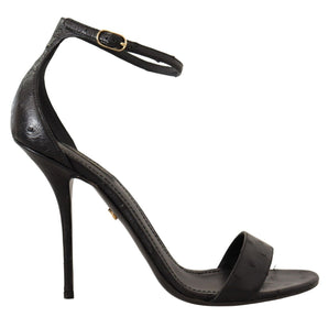 Dolce &amp; Gabbana Elegant Ostrich Leather Ankle Strap Heels