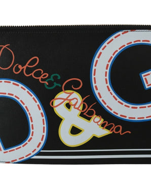 Dolce & Gabbana Black DG Print Mens Zipper Coin Purse Leather Wallet