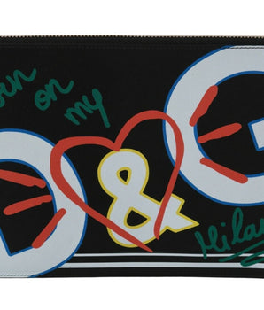 Dolce & Gabbana Black DG Print Mens Zipper Coin Purse Leather Wallet