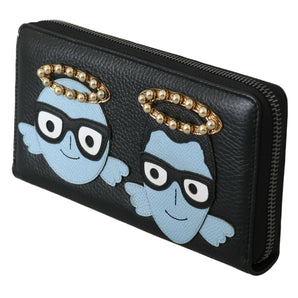 Dolce &amp; Gabbana Elegante cartera de piel negra con cremallera