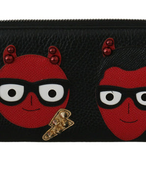 Dolce & Gabbana Black Red Leather #DGFAMILY Zipper Continental Wallet