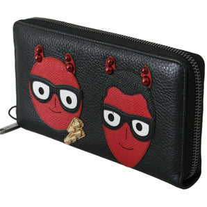 Dolce &amp; Gabbana Chic Black and Red Leather Continental Wallet