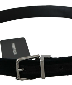Dolce & Gabbana Black Velvet Leather Silver Buckle Belt