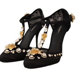 Dolce &amp; Gabbana Elegant Crystal-Embellished Mesh T-Strap Pumps