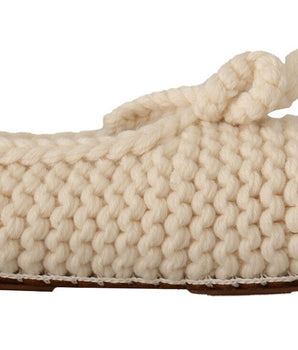 Dolce & Gabbana White Slip On Ballerina Flats Wool Knit Shoes