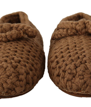 Dolce & Gabbana Brown Slip On Ballerina Flats Wool Knit Shoes