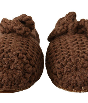 Dolce & Gabbana Brown Slip On Ballerina Flats Wool Knit Shoes